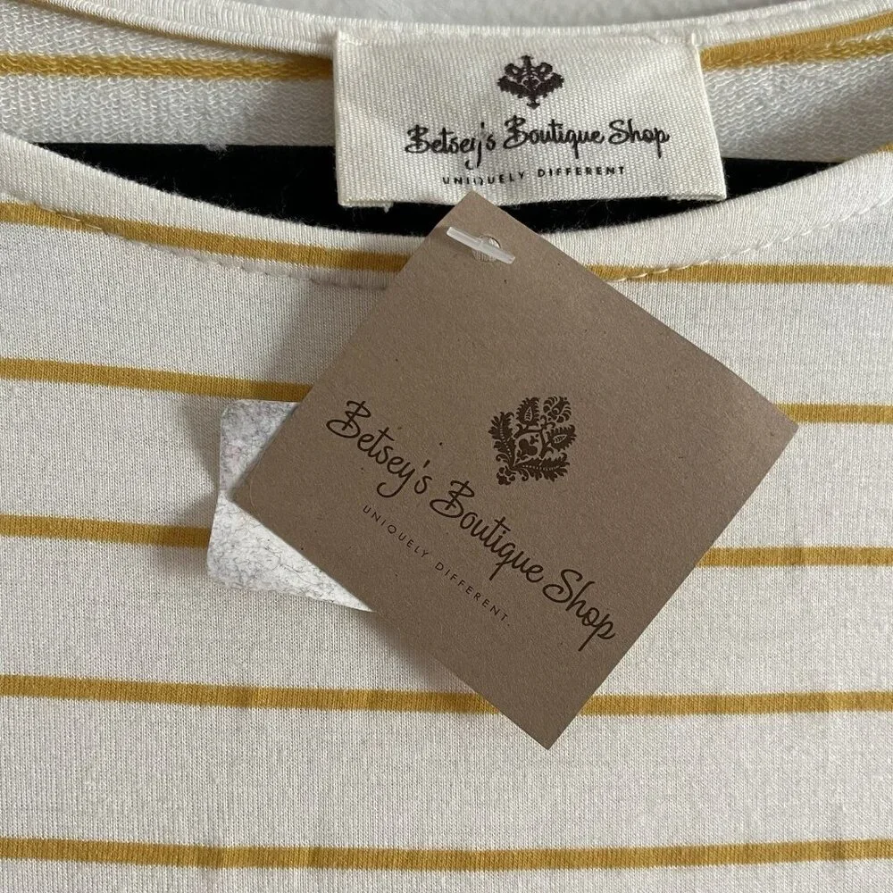 Betsey's Boutique Shop Women S White/Yellow Striped Drawstring Waist Dress NWT - Picture 9 of 11